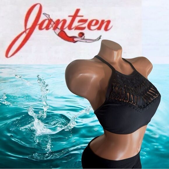 Jantzen Black Crochet Halter Bikini Top l Tie Back l XS l EUC - Picture 13 of 13